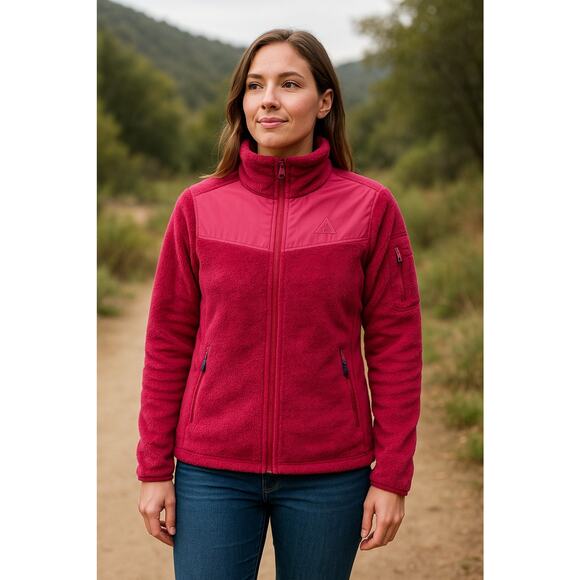 Nike ACG Women’s Fleece Jacket L Pink Full Zip High Loft Sherpa Nylon Panels - Picture 1 of 13